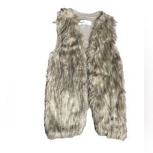 Sebby Collection knit faux fur and feather open vest size Small